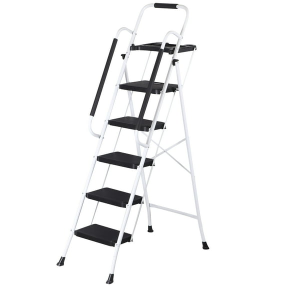 ZENY 5 Step Ladder Folding Step Stool with Tool Tray Wide Non-Slip Pedal, White