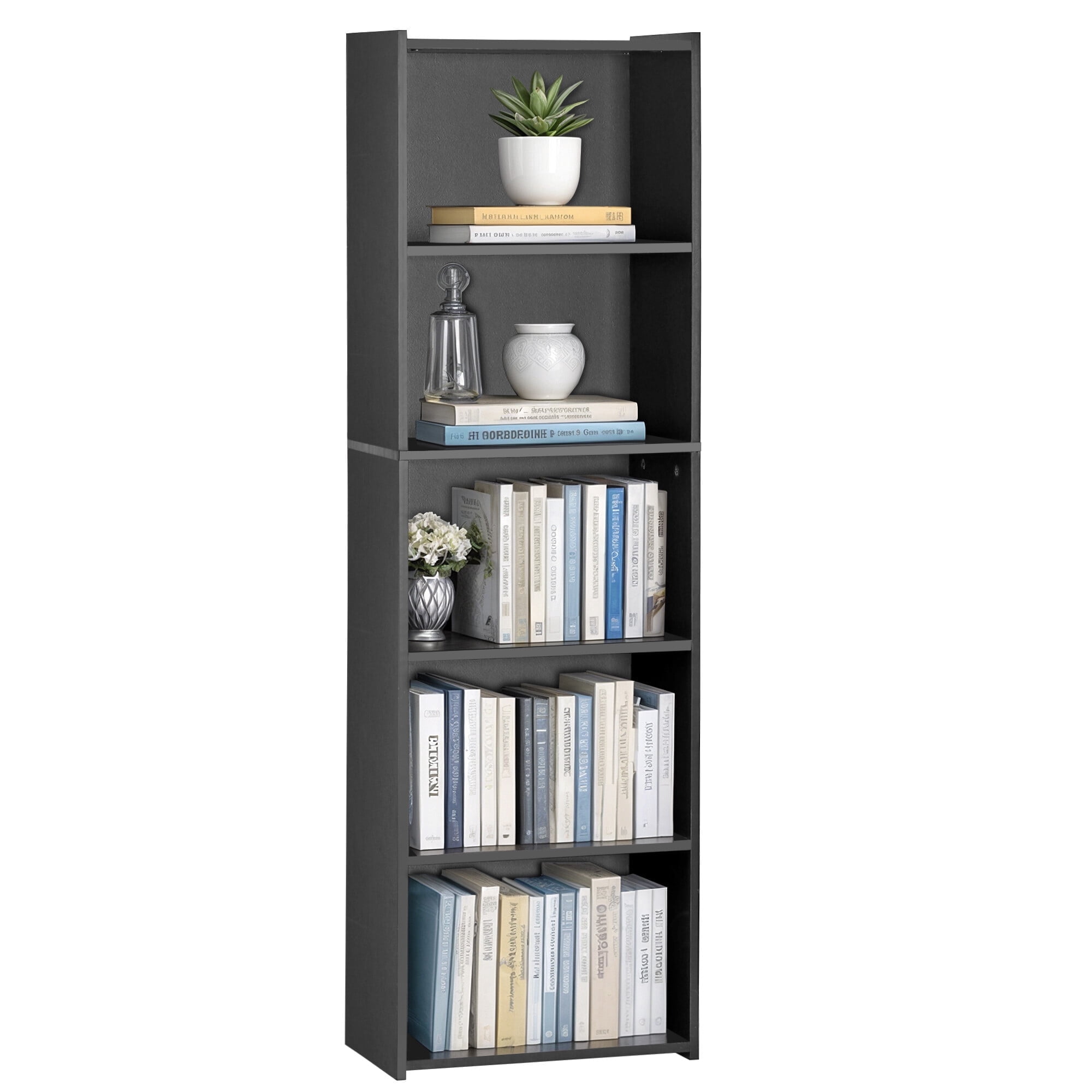 ZENY 5-Tiers Bookshelf Bookcase Multipurpose Display Storage 52", Black