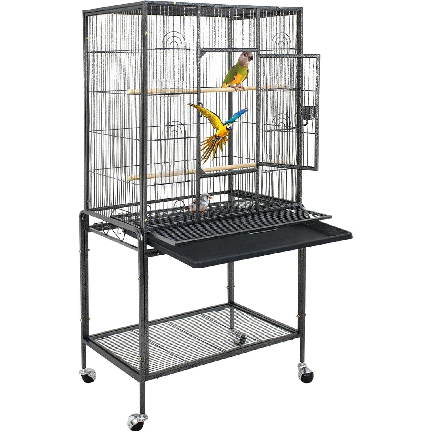 30" Wrought Iron Bird Cage With Rolling Stand - For Lovebirds, Parrots & Finches