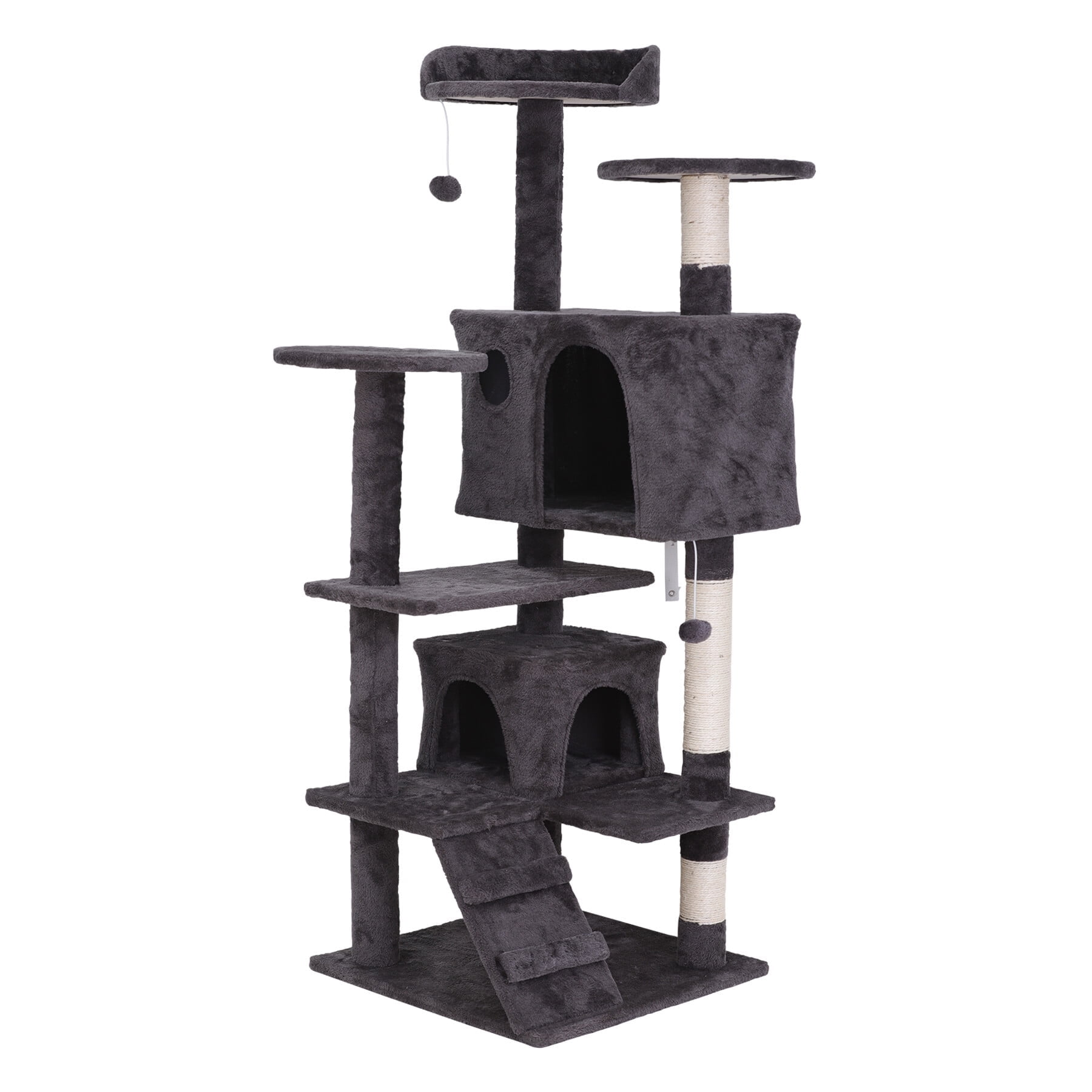 ZENY 55" Multi-Level Cat Tree Condo Furniture with Sisal-Covered Scratching Posts, 2 Plush Condos