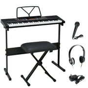 ZENY 61-Key Portable Electronic Piano LED Display Keyboard Kit W/ Music Stand, Headphones, Microphone, Black