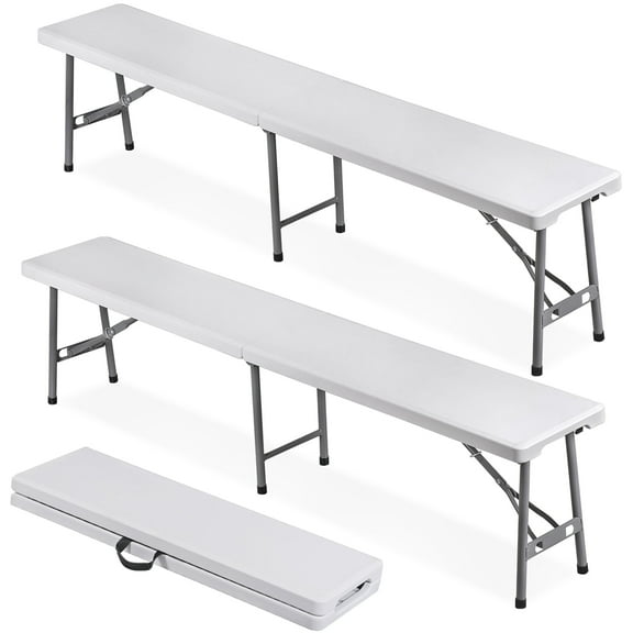ZENY 6ft Folding Bench,Portable in/Outdoor Picnic Party Camping Dining Seat with Handle and Smooth HDPE Tabletop White(2 Pack)