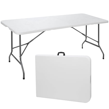 ZENY 6FT Heavy Duty Fold-in-Half Plastic Folding Table with Carrying Handle for Indoor Outdoor Dining Party