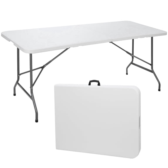 ZENY 6FT Heavy Duty Fold-in-Half Plastic Folding Table with Carrying Handle for Indoor Outdoor Dining Party