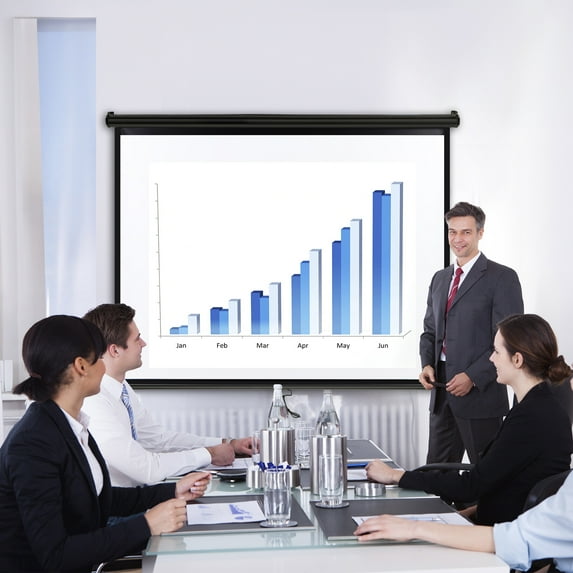 ZENY 72inch 4:3 HD PVC Manual Projection Screen Retractable Wall & Ceiling Mounting, Black Frame