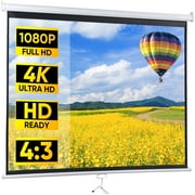 ZENY 72inch 4:3 HD PVC Manual Projection Screen Retractable Wall & Ceiling Mounting