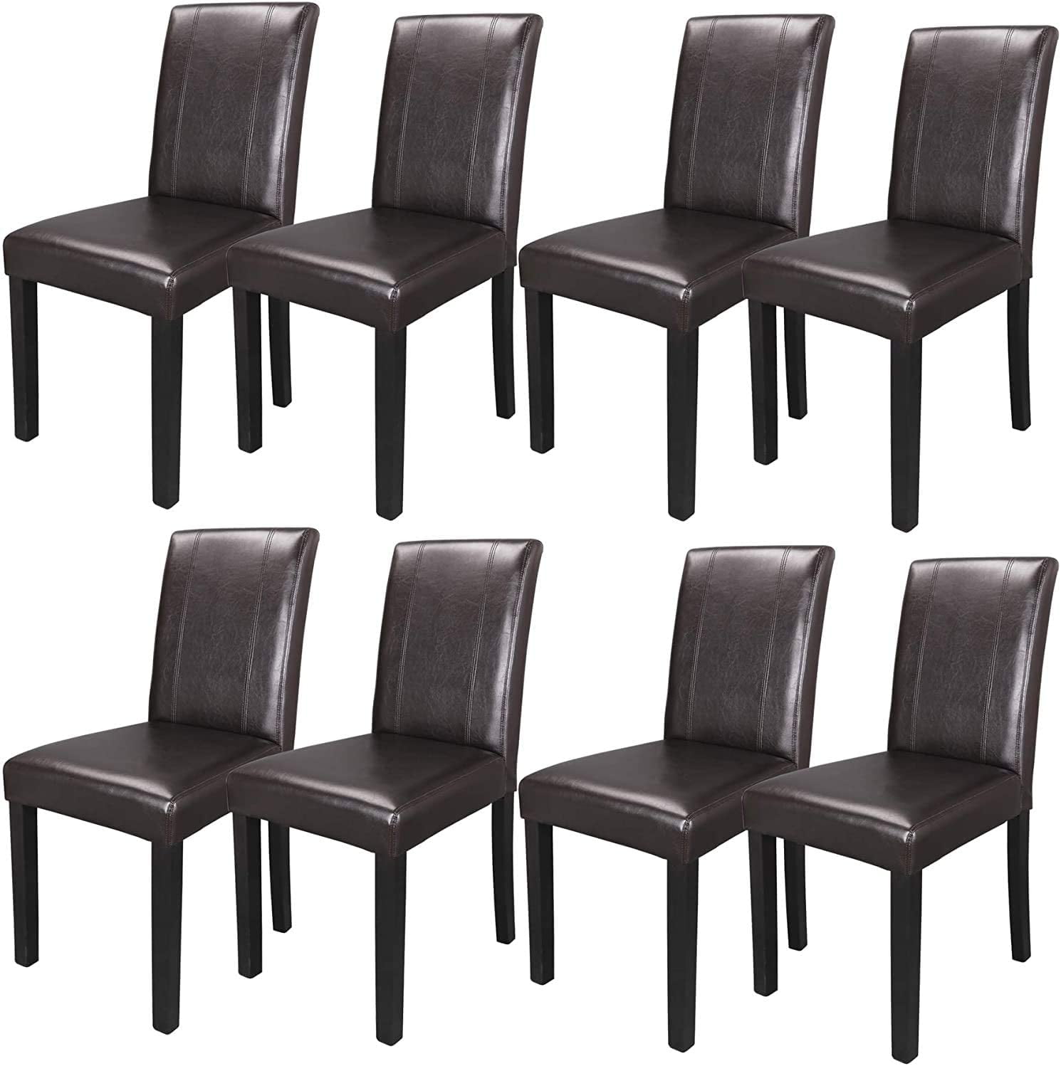ZENY 8Pcs Pu Leather Armless Dining Chair, Brown