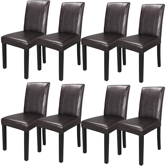 ZENY 8Pcs Pu Leather Armless Dining Chair, Brown