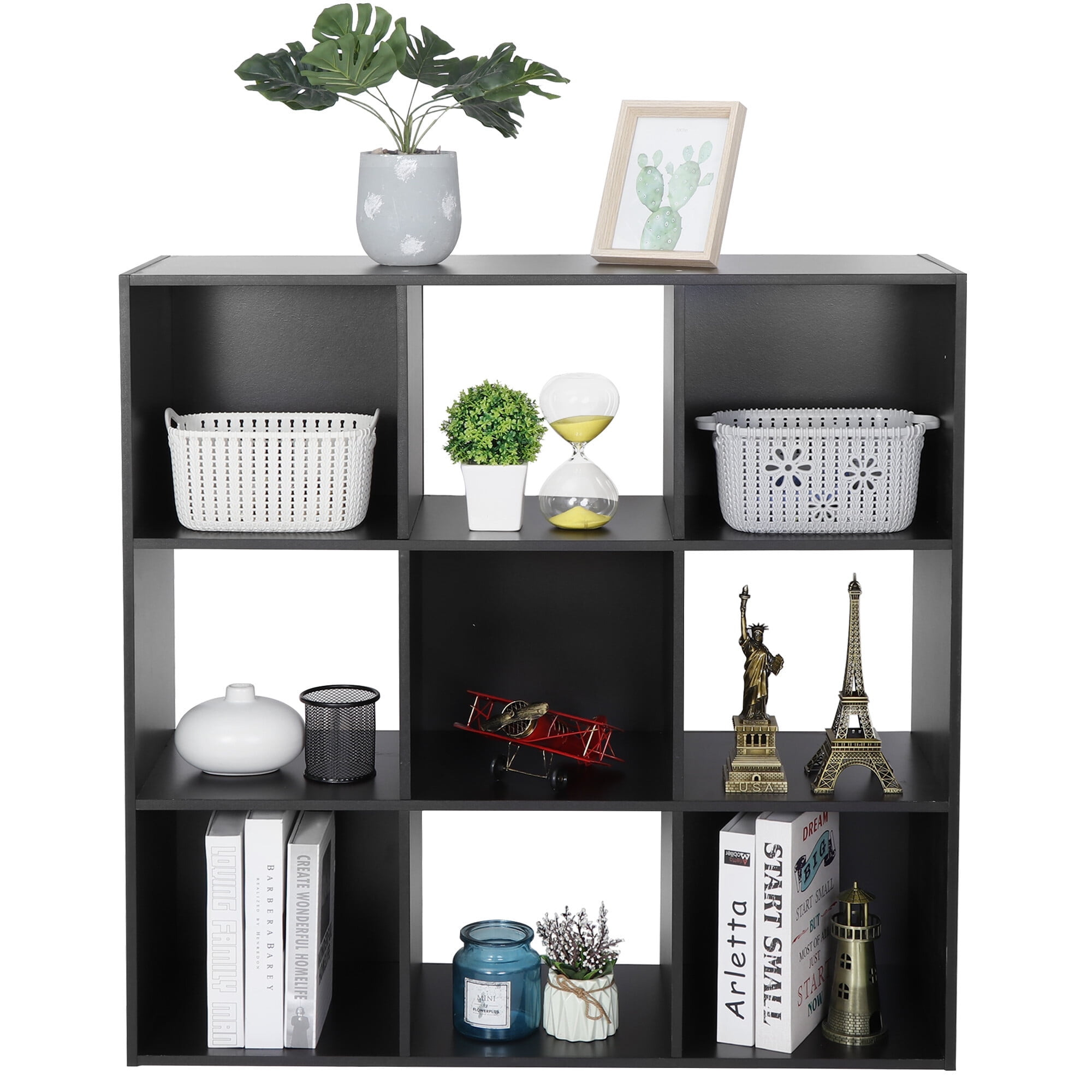 ZENY 9 Cubes Wooden Cube Organizer Bookcase Cubecials Cabinet Storage (Black)