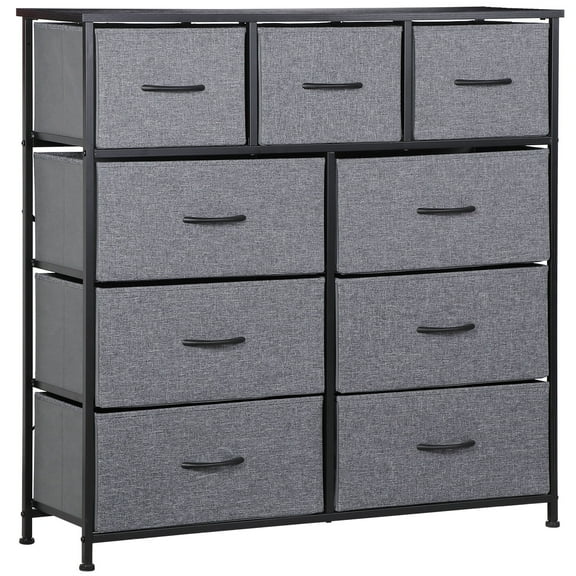 ZENY 9-Drawer Dresser with Steel Frame and Wood Top, Gray