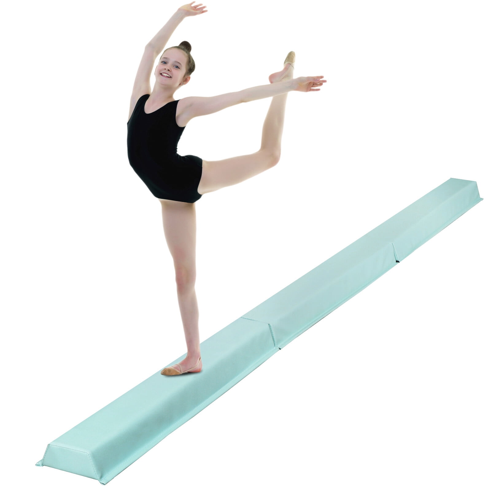 ZENY 9FT Tri Fold Gymnastics Balance Beam Light Blue Non Slip Base 