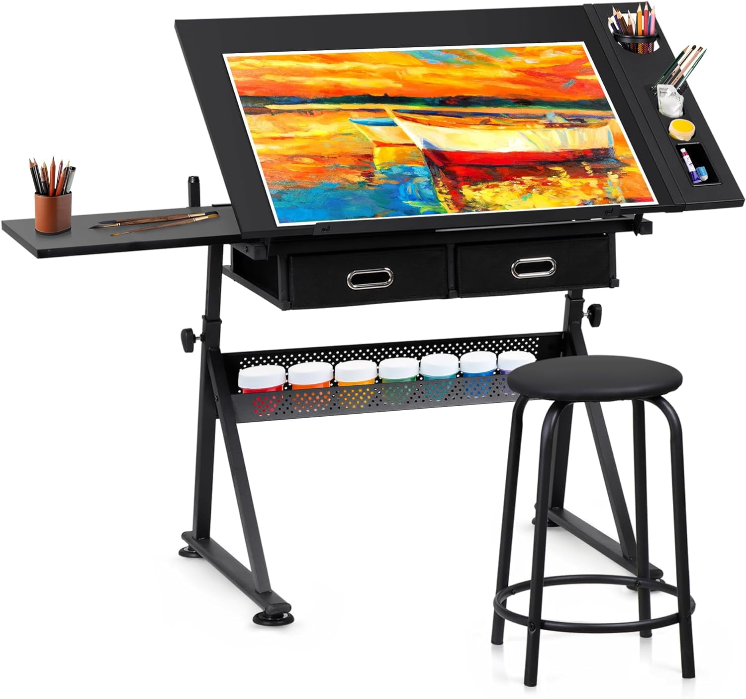 ZENY Adjustable Drafting Table with Drafting Stool Drawing Desk Artist