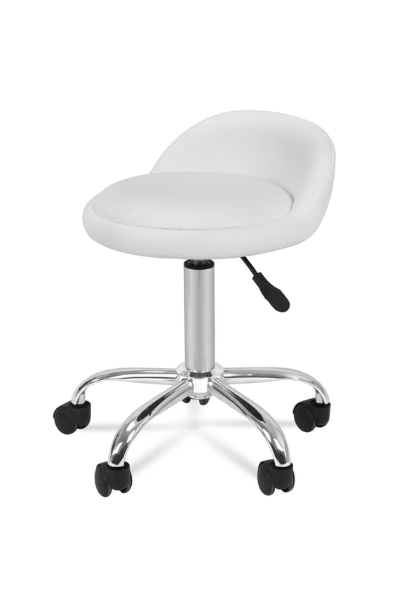 Adjustable Rolling Swivel Salon Stool Chair Spa Stool with Back Rest, White