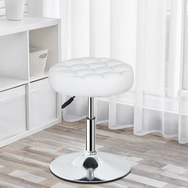 ZENY Adjustable Swivel Makeup Metal Frame Salon Stool Modern Big Size Round Vanity Stool Chair, White