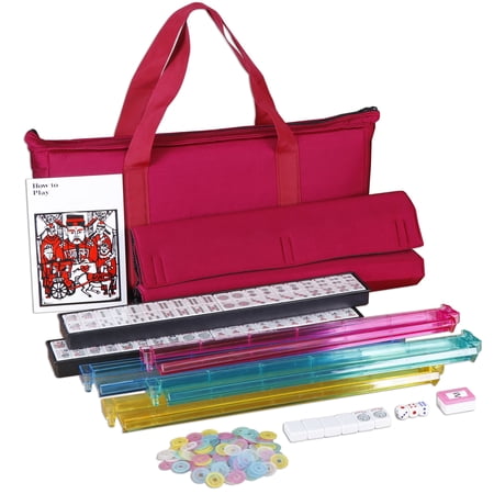 ZENY American Mahjong Set, 166 Melamine Tiles with 4 All-in-One Racks & Pushers, Portable Red Carrying Case