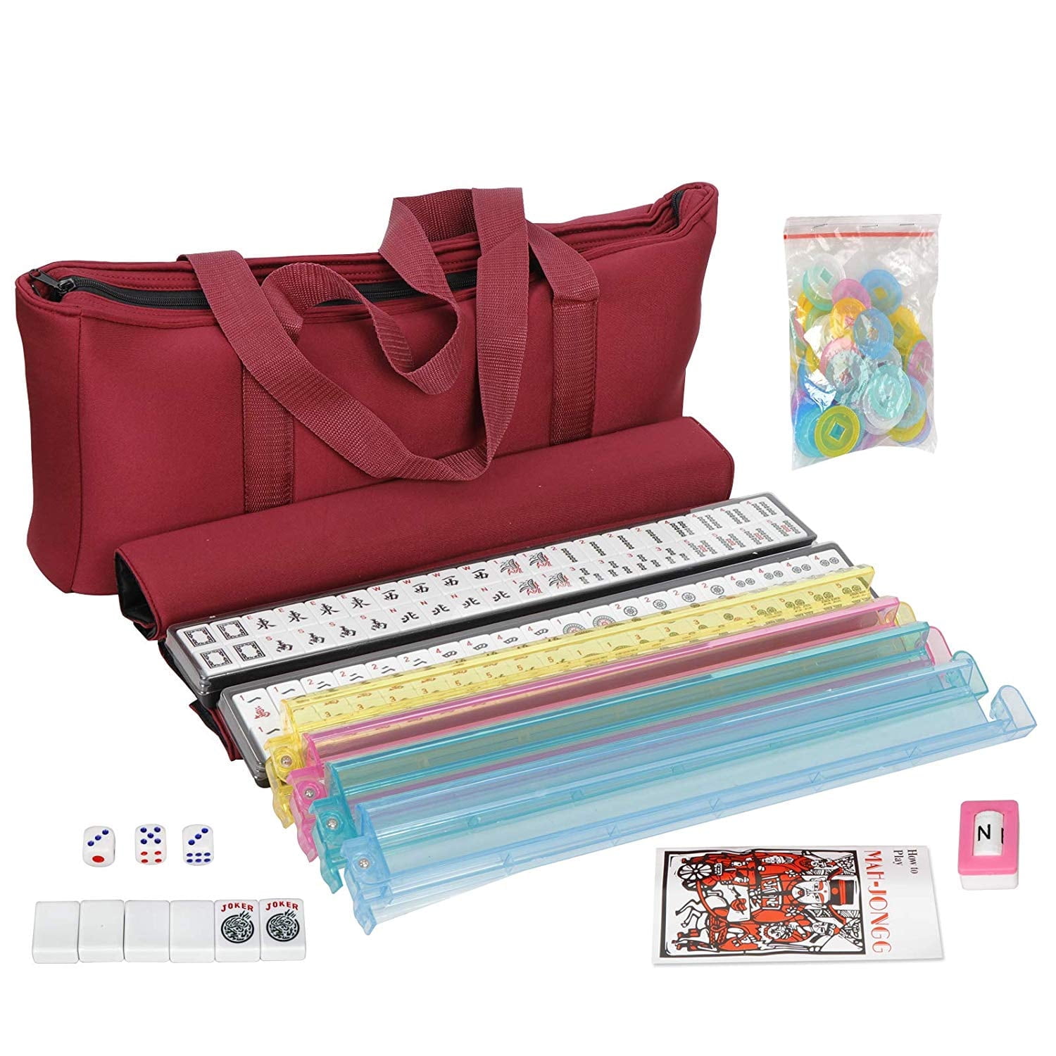 ZENY American & Chinese Mahjong 166 Tile Set, Travel Game with 4