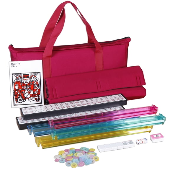 ZENY American Mahjong Set 166 Tile Complete Mah Jongg Set with 4 All-in-One Rack/Pushers, Red Soft Bag