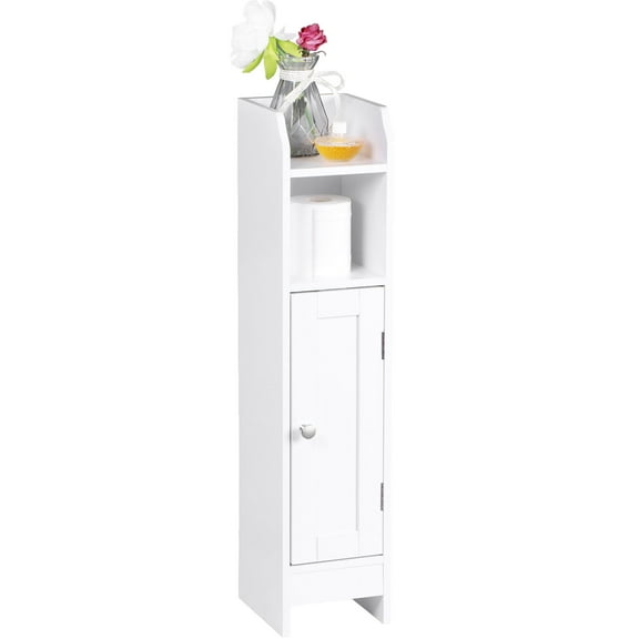 ZENY Bathroom Cabinet, Small Corner Cabinet with Door and Adjustable Shelf, Narrow Storage Cabinet, Floor Cabinet for Small Spaces, White