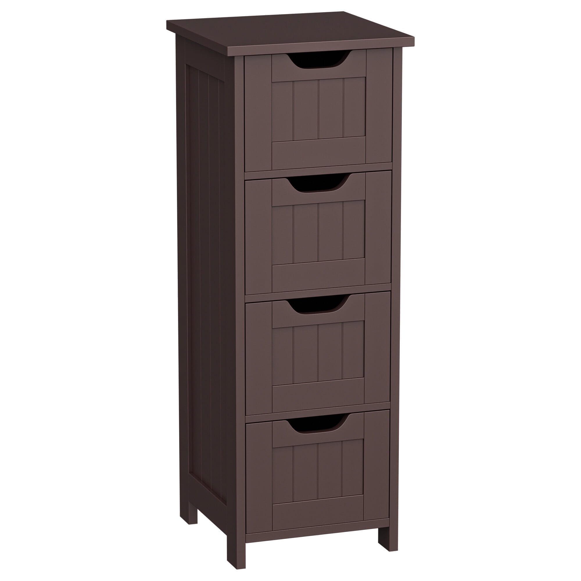 ZENY Bathroom Floor Cabinet Attractive Wooden Side Storage Organizer with 4 Drawers, Coffee