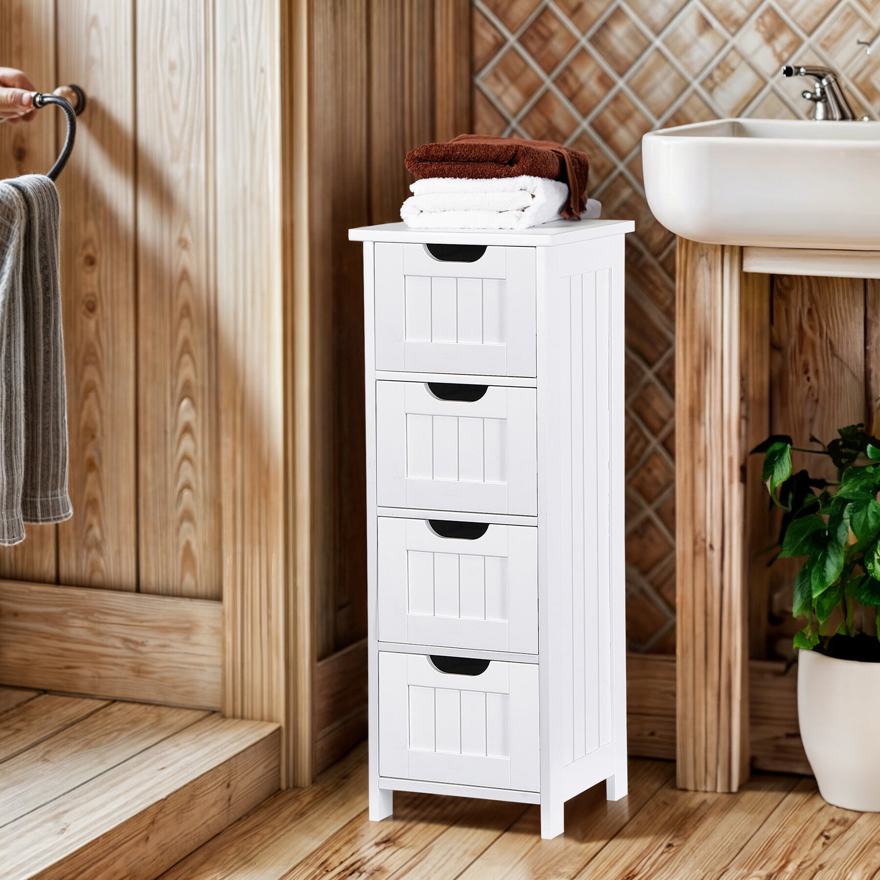 ZENY Bathroom Floor Attractive Wooden Side Storage Organizer