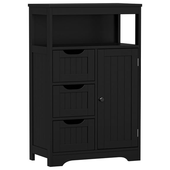 ZENY Bathroom Floor Cabinet, Free Standing Storage Cabinet with 3 Drawers and Adjustable Shelf, Modern Cupboard for Home Living Room Office, Black