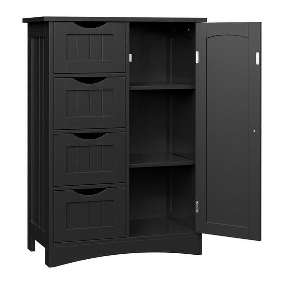 ZENY Bathroom Floor Cabinet, Freestanding Storage Cabinet with 4 Drawers and Adjustable Shelves, Modern Cupboard for Home Living Room Office, Black