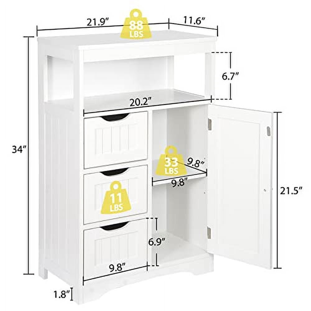ZENY Bathroom Floor Cabinet Wooden Storage Organizer with Adjustable ...