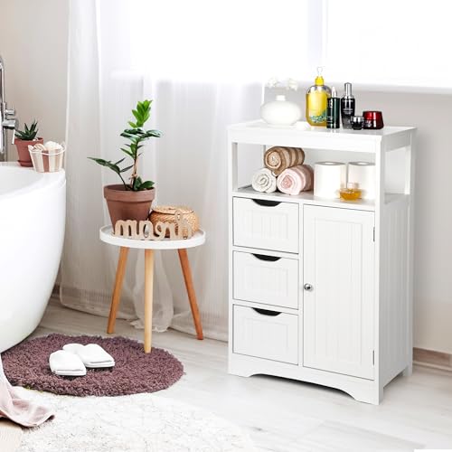ZENY Bathroom Floor Cabinet Wooden Storage Organizer with Adjustable ...