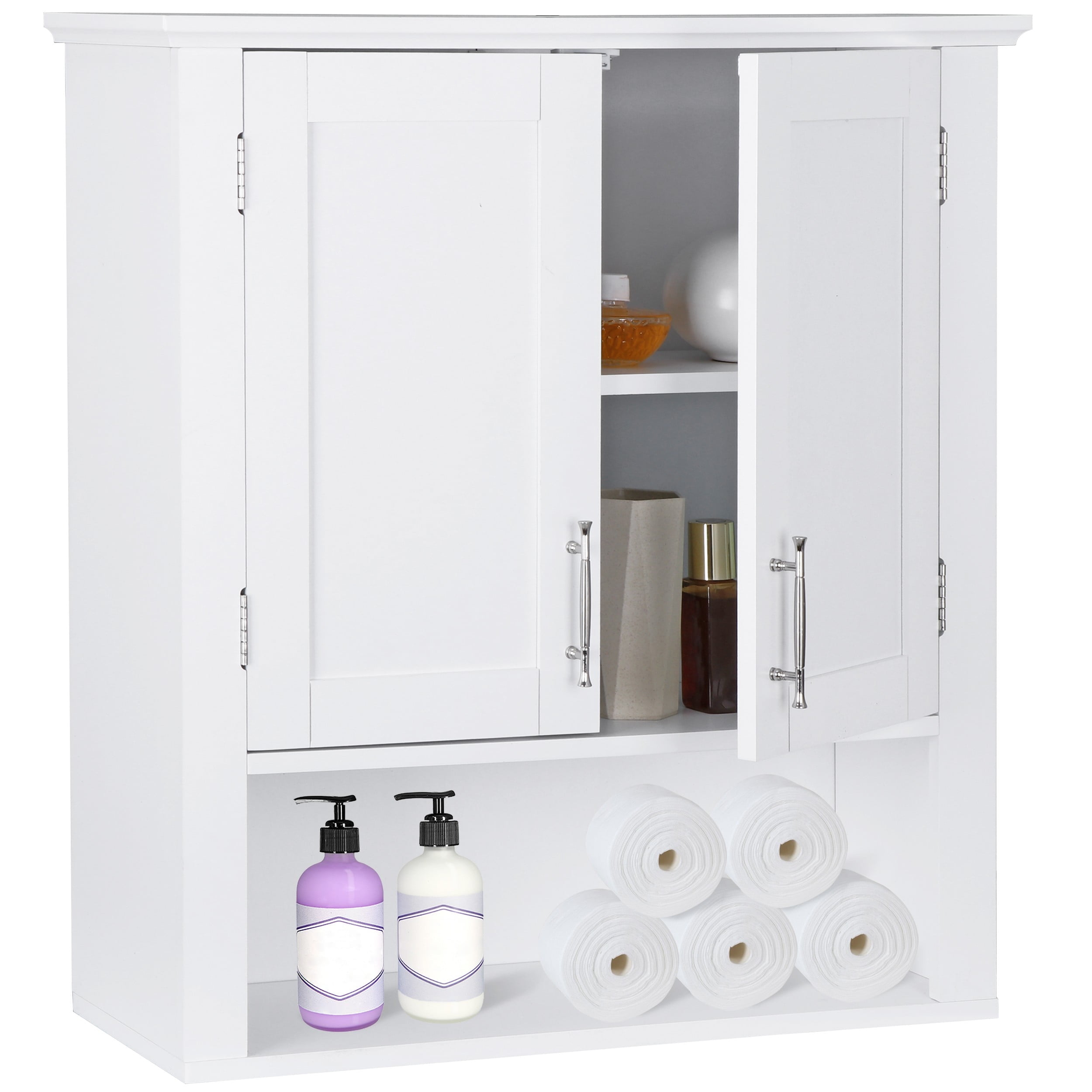 ZENY Bathroom Medicine Cabinet with 2 Door and Adjustable Shelves Wood Frame, White