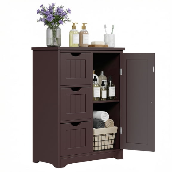 ZENY Bathroom Storage Cabinet with 3 Drawers and 1 Adjustable Shelf , Entryway Home Decor Furniture Towels Storage Organizer Unit, Brown