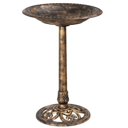 ZENY Birdbath 28" Height Pedestal Antique Outdoor Garden Decor Vintage Yard Art (Brass)