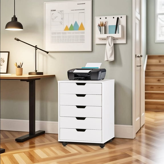 ZENY Cabinet with Drawers Rolling Easy to Clean Home Office Desk Organizer MDF, White Metal