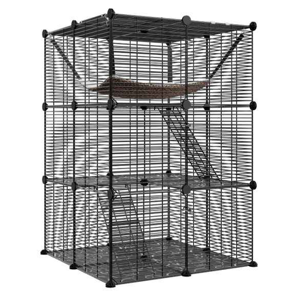 ZENY Cat Cage Indoor Cat Enclosures DIY Cat Playpen 3-Tiers Kennels Pet Crate with Extra Large Hammock for 1-2 Cats, Ferret, Chinchilla, Rabbit, Small Animals