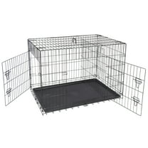 ZENY Double Door Folding Metal Dog Crate with Tray & Divider Panel for Dogs, Black, 42"