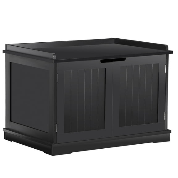 ZENY Double Door Hidden Cat Litter Box Enclosure Storage Cabinet MDF Frame Cat House, Black