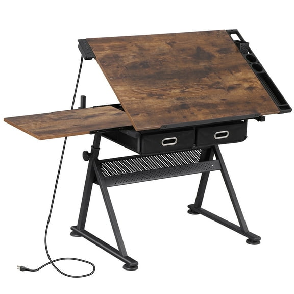 ZENY Drafting Table Art Desk with Adjustable Height, Durable Steel and Wood Construction, Brown