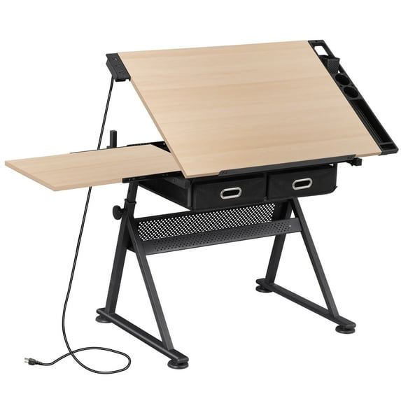 ZENY Drafting Table Art Desk with Durable Steel and Wood Construction, Natural