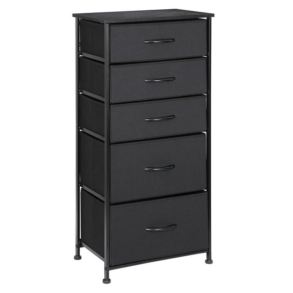 ZENY Dresser with 5 Drawers - Fabric Storage Tower, Organizer Unit for Bedroom, Living Room, Hallway, Closets - Black and Dark Gray