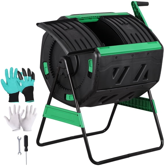 ZENY 53 Gallon Outdoor Compost Bin Dual Chamber Heavy Duty Rotating Garden Compost Tumbler Composter with Gloves