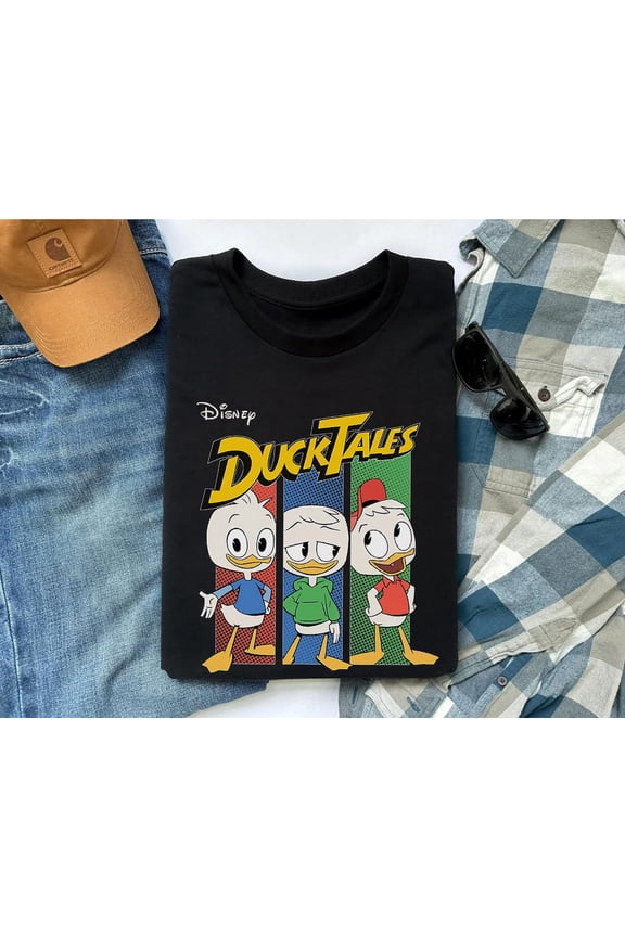 Ducktales Dewey Huey Louie Vertical Panels Disneyland Family Trip T-Shirt BLACK S-5XL