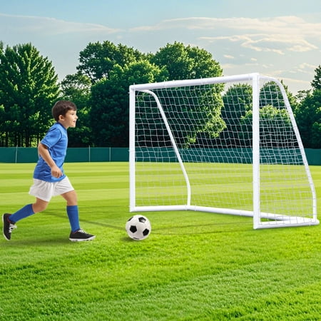 ZENY Durable Full-Size Soccer Goal Portable Backyard Soccer Net All Ages Weatherproof UPVC Frame 8ft