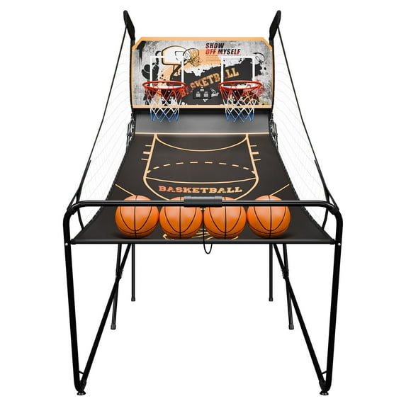 ZENY Electronic Double Shot Basketball Arcade Game Foldable 2-Player Hoop with 8 Game Options, LED Scoring & 4 Balls, Gold