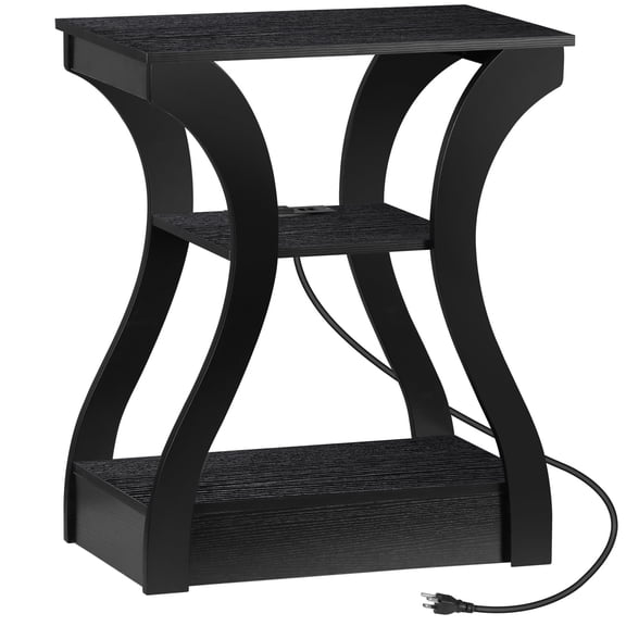 ZENY End Table with Charging Station, Bedside Table with USB, 3 Tier Side Table Nightstand with Storage Shelf for Living Room Bedroom Black