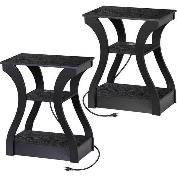 ZENY End Tables Set of 2 with Charging Station, Side Table with USB Ports and Outlets, 3 Tier Nightstand with Storage Shelf for Living Room, Bedroom, Black