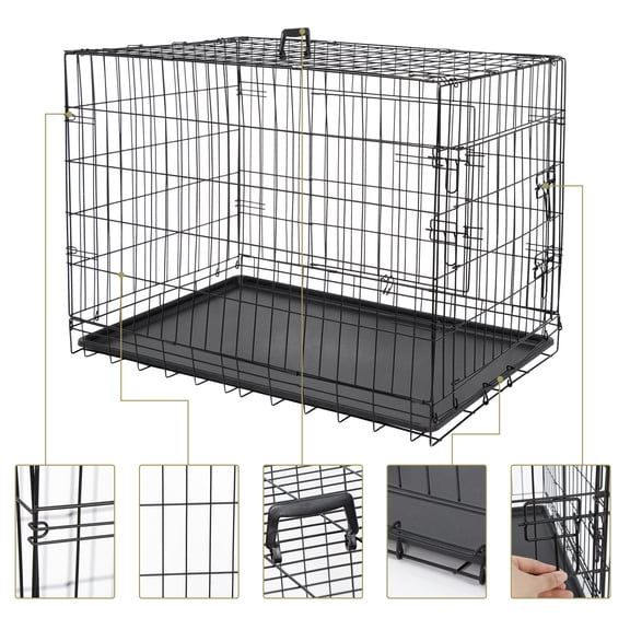 ZENY Folding Metal 36 Inches Double Door Dog Crate, Wire Dog Cage Indoor and Outdoor Pet Kennel with Tray