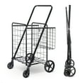 thumbnail image 1 of ZENY Folding Utility Shopping Cart with Double Basket and Wheels for Grocery Laundry Book Luggage Travel, Black, 1 of 10