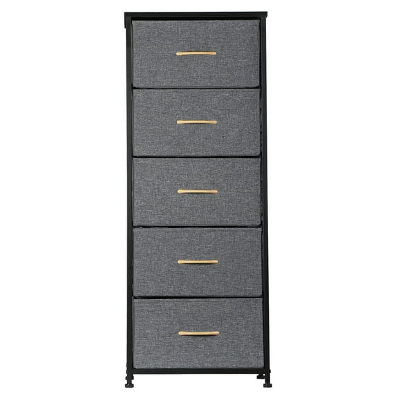 ZENY Freestanding Living Room Black Metal Frame Vertical Dresser Storage Tower with 5 Drawers, Gray