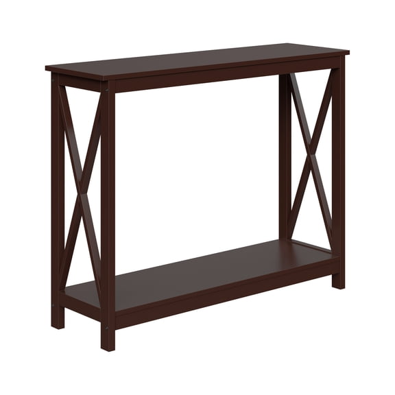 ZENY 39.4" 2-Tier Narrow Entryway Console Table, X-Shape Wood Sofa Side Table Brown