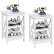 ZENY Indoor Modern Storage Medium Density Fiberboard Rectangle End Table, White (Set of 2)