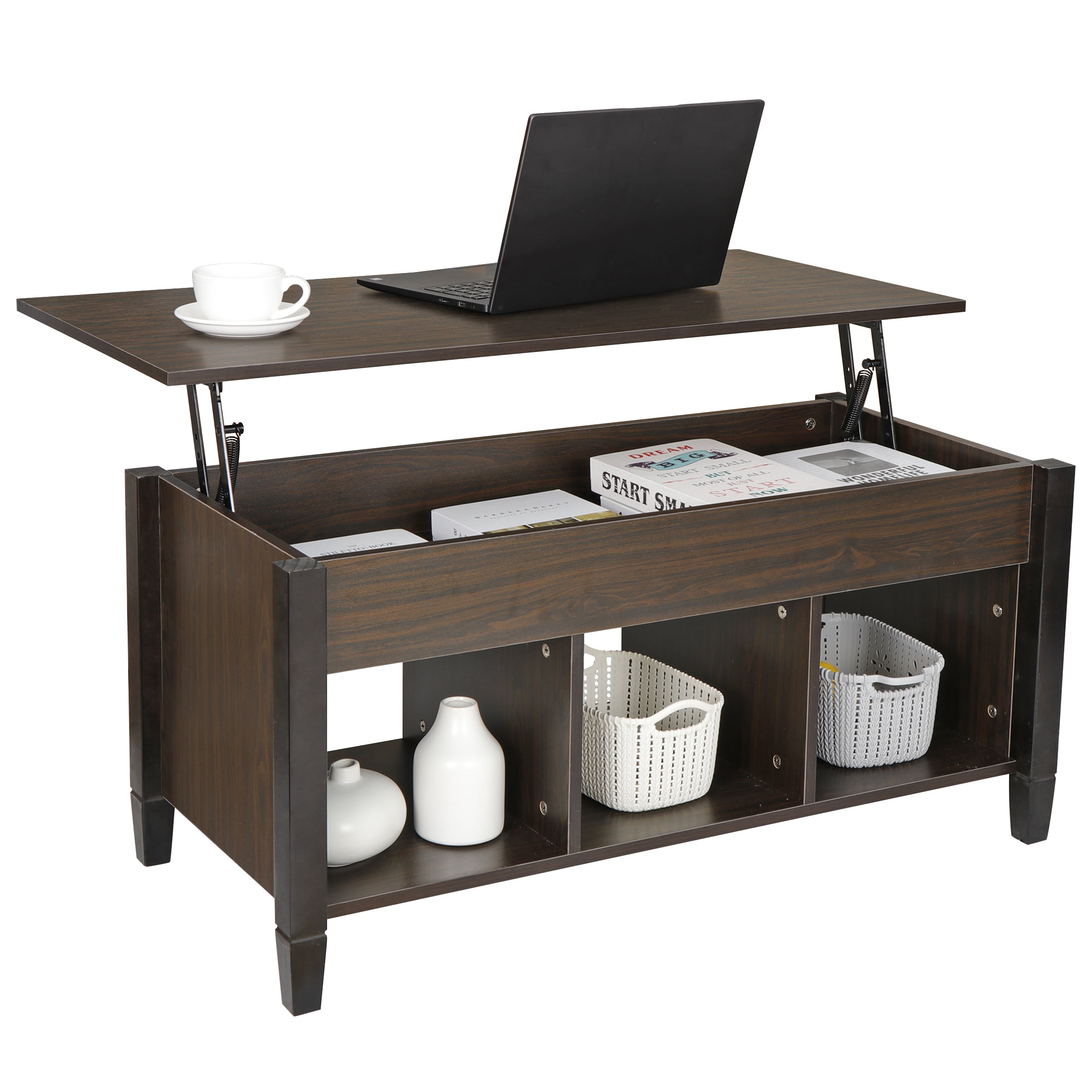 ZENY Sturdy Lift-up Top Rectangle Wood Coffee Table with Raise Open ...